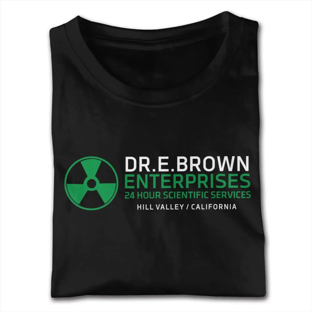 الدكتور Emmett Doc Brown Enterprises العودة إلى المستقبل تي شيرت الرجال أعلى جودة قصيرة الأكمام كامل القطن الأسود طاقم الرقبة تي شيرت