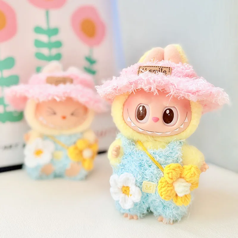 

Clothes only, first and second generation keychains Labubu clothes pendant Labubu baby clothes pink and blue flower language set