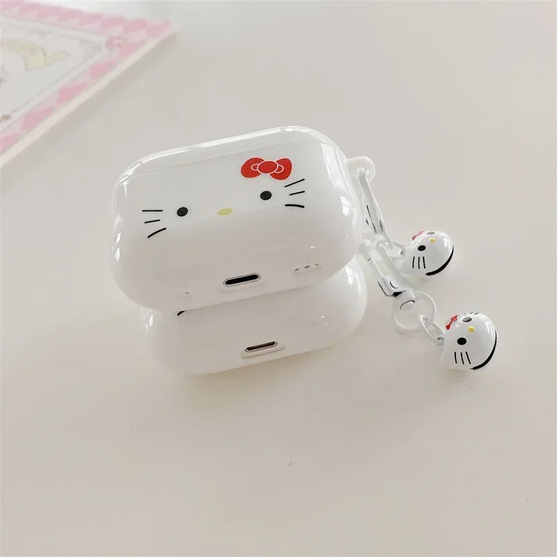 For Airpods Pro 2 Case,White Hello Kitty With Keychain For Airpods 3 Case,Hard PC Earphone Cover For Airpods 1/2 Case