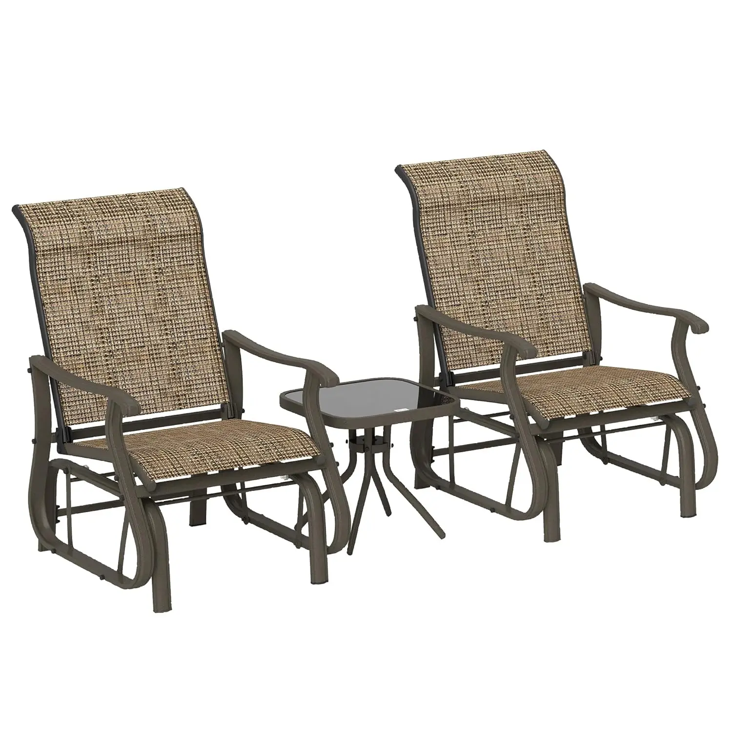 

3pc Steel Frame Outdoor Glider Bistro Set Tempered Glass Table Patio Garden Backyard Lawn Customized
