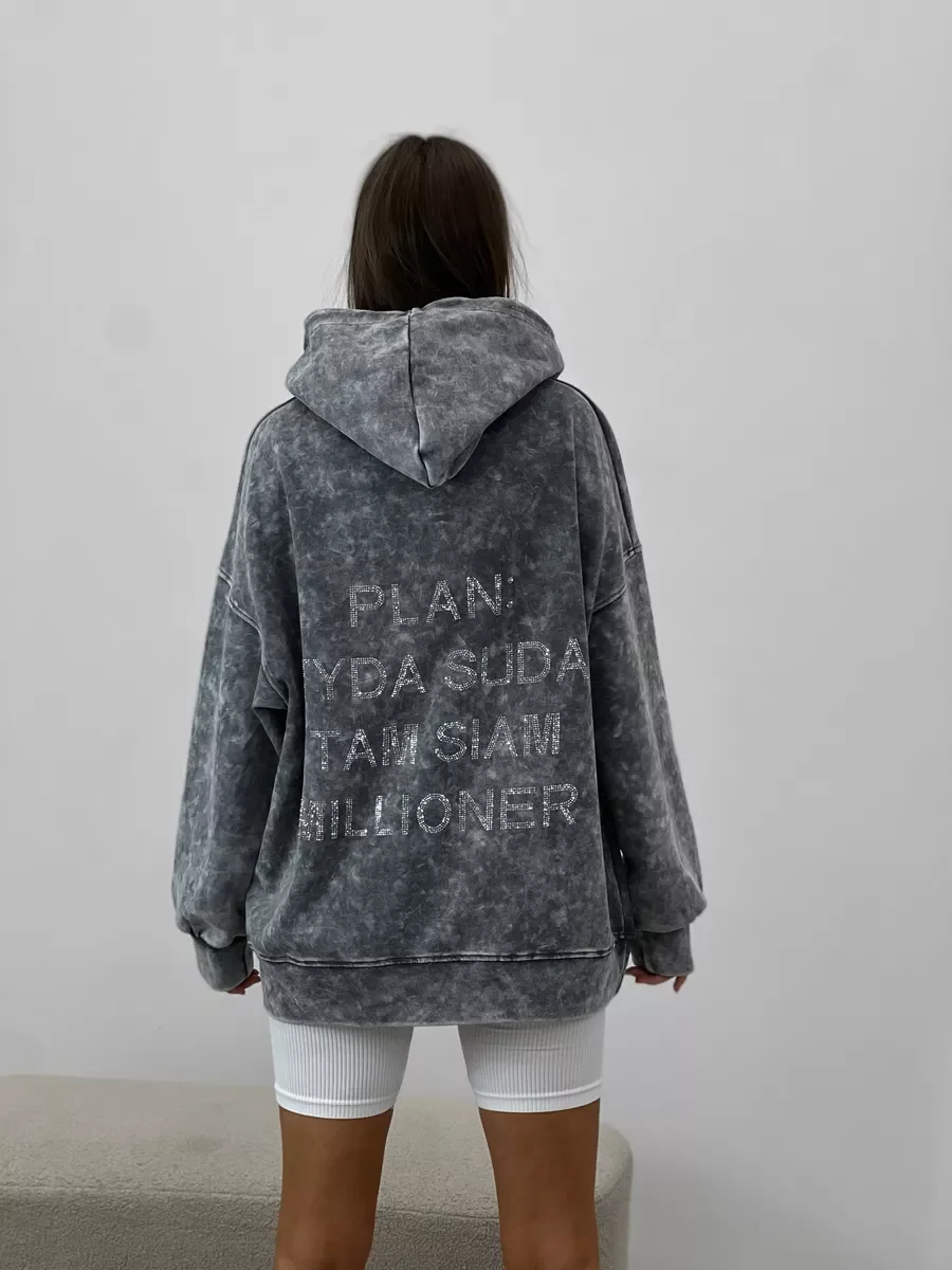 Autumn And Winter Thick Women's Loose Hoodie street Retro Vintage Punk Y2K American Design, Letter Rhinestone Sweatshirt