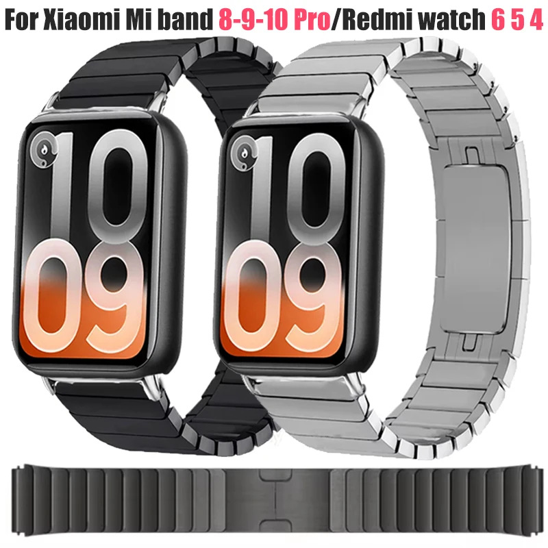 Edelstahlarmband für Xiaomi Mi Band 10Pro 9 8 Pro Ersatz-Luxus-Metallarmband für Redmi Watch 6 5 4 Armband