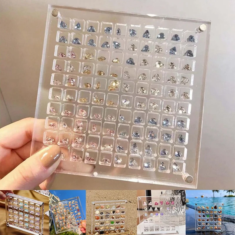 Acrylic Magnetic Seashell Display Box,Diamond Gemstone Beads Storage Display Organizer Box Grid Clear Acrylic Seashell