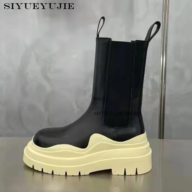 Stivaletti Chelsea piatti muslimex per donna cinturino elastico in vera pelle di mucca primavera autunno scarpe con plateau da donna fatte a mano