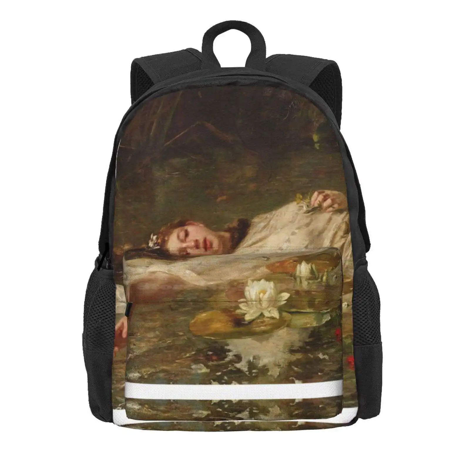 Ophelia, Friedrich Wilhelm Theodor Heyser Hot Sale Schoolbag Backpack Fashion Bags Classical Art Dark Academia Aesthetic Light