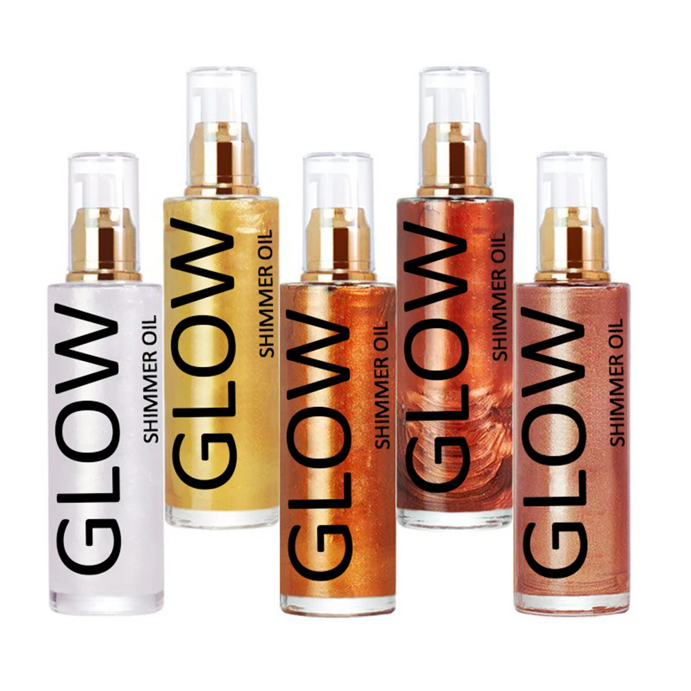 Gesicht und Körper Highlighter Lotion Private Label 5-farbig Langlebig Individuelles Logo Schimmer Öl Make-Up Großhandel Transparente Verpackung