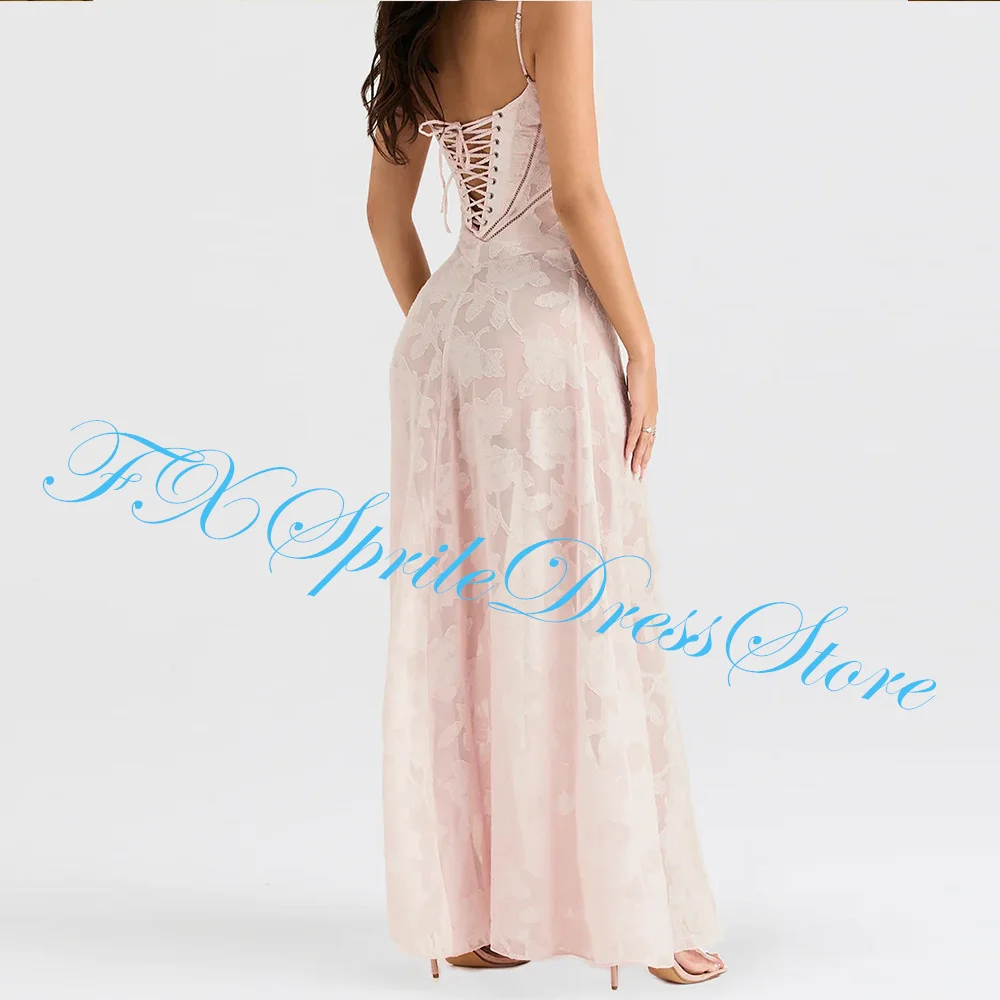 Lace Pink Straight Spaghetti Straps Sleeveless Square Neck Evening Dress Elegant Pleats Flowers Saudi Arabia Ankle Length