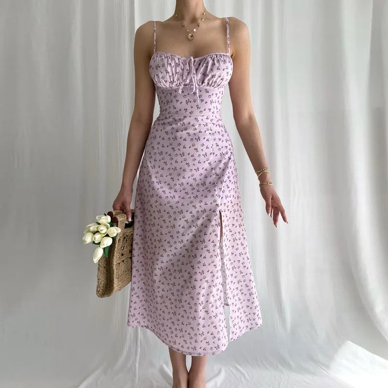Vestido Largo Elegante con Estampado Floral para Vacaciones en la Playa, Bodycon de Moda para Mujer, Ropa de Verano 2024, Venta al por Mayor para Negocios 4