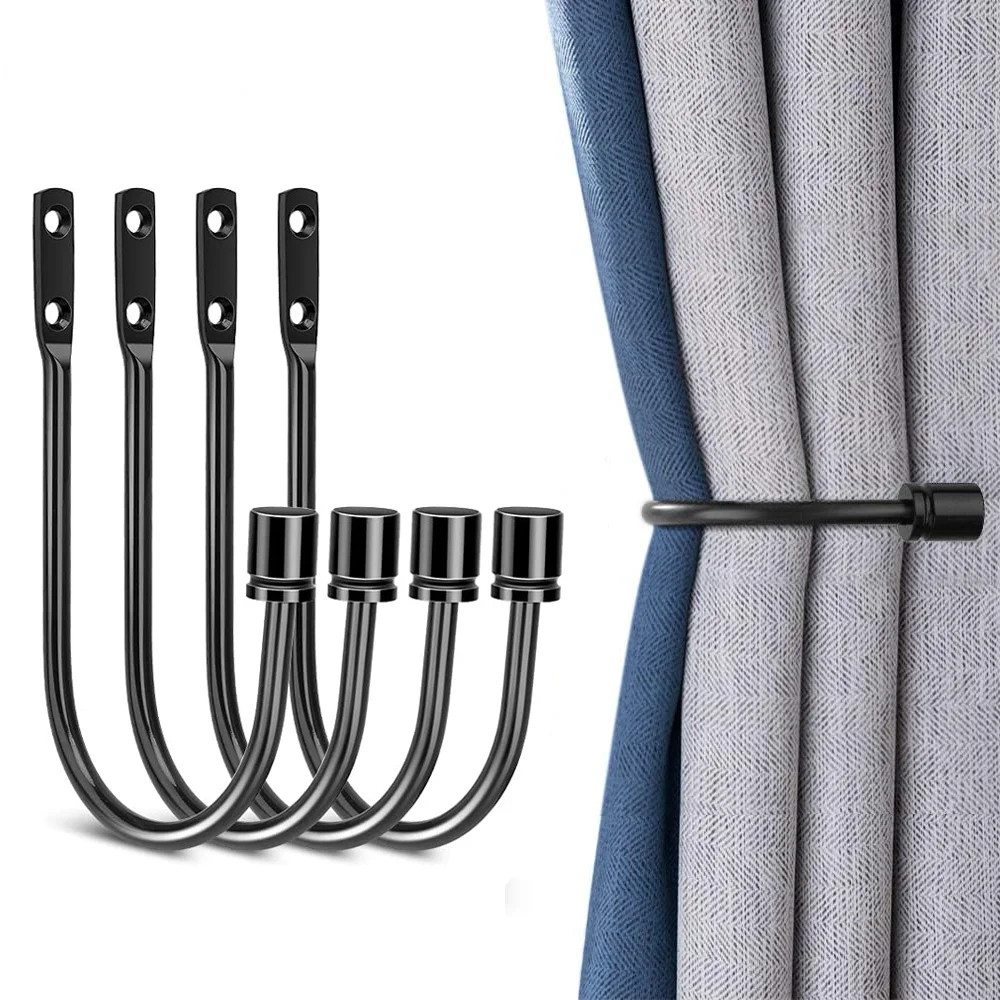 

Настенный крючок с пряжкой для штор, бытовой черный металлический фиксатор для штор, U-образное кольцо для штор для гостиной, аксессуары для штор