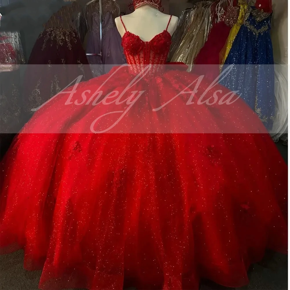 

Customized Mexican Red Quinceanera Dresses 14 15 Year Girl Sweet 16 Crystal Bow Ball Gown Birthday Party Dress Prom Dance Wear