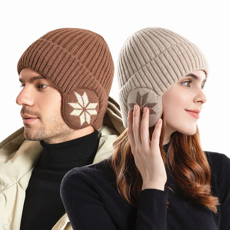 Cool Women Men Winter Earmuff Beanies Warm Knitted Woolen Hat Female Male Plush Thickened Korean Outdoor Cycling Earflaps Cap