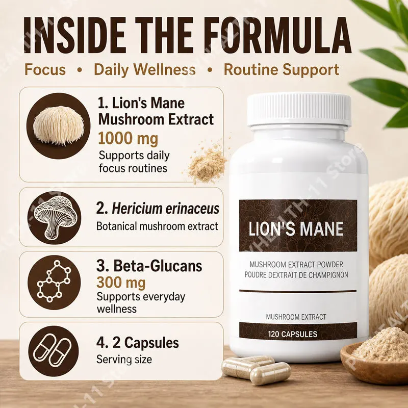 Lion’s Mane Mushroom Capsules Supplement with Beta Glucans Focus & Mental Clarity Support Daily Wellness Formula 120 Count view 4