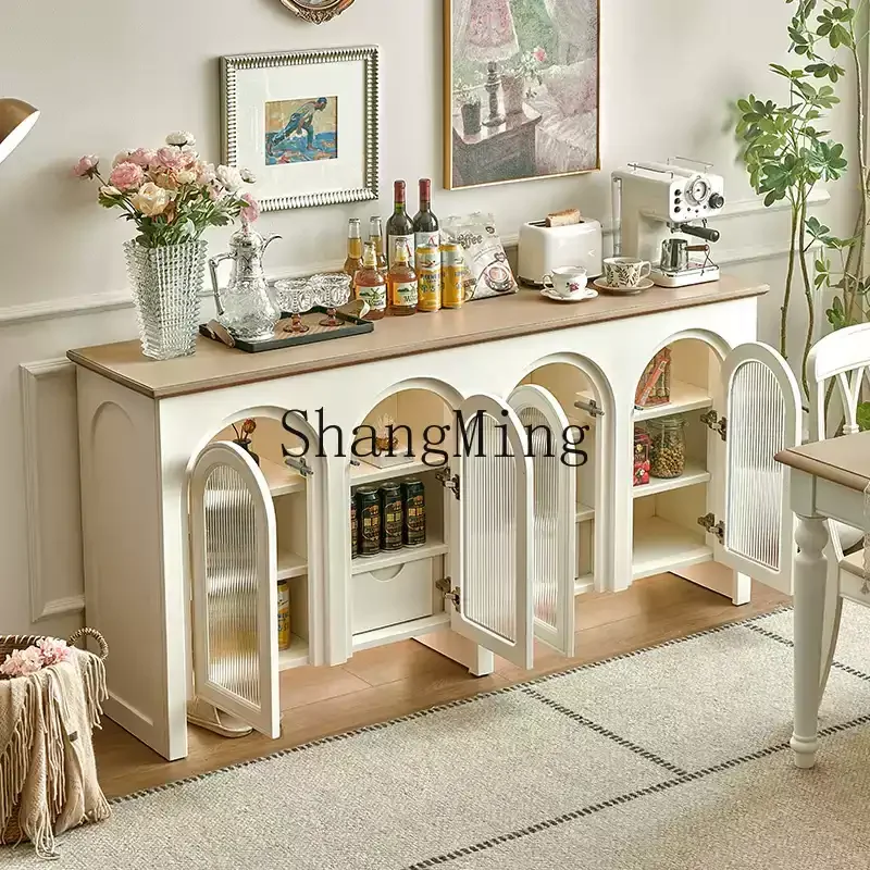 

LXY retro solid wood dining side cabinet villa cream style simple arch against the wall locker