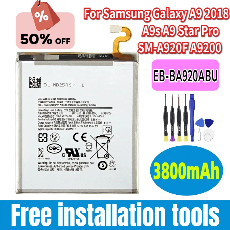 

Совершенно новый аккумулятор EB-BA920ABU 3800 мАч для мобильного телефона Samsung Galaxy A9 2018 A9s A9 Star Pro SM-A920F A9200