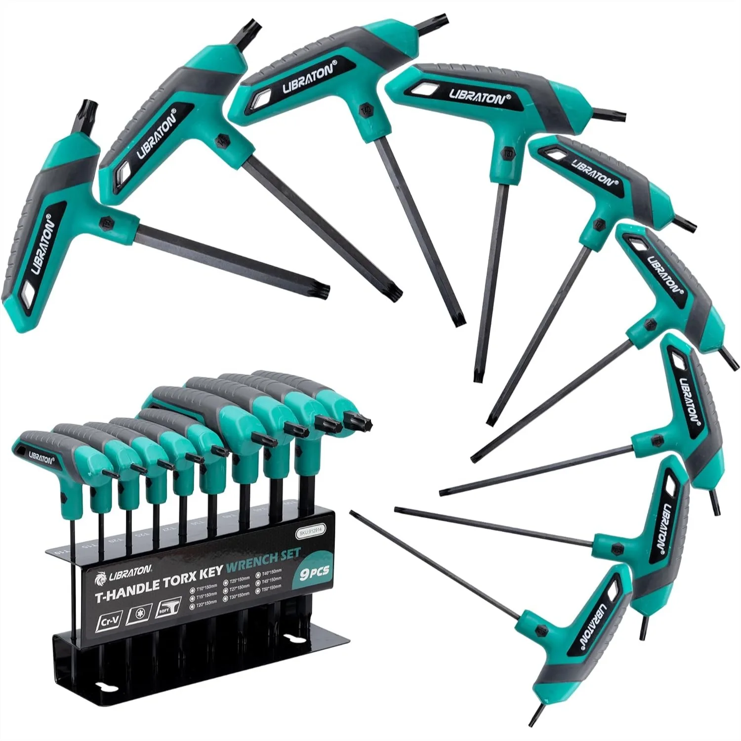 

T-Handle Torx Wrench Set, T10-T50 Star Wrench, Dual-End Design for DIY and Auto Bike Repair, 9PCS with Storage Rack