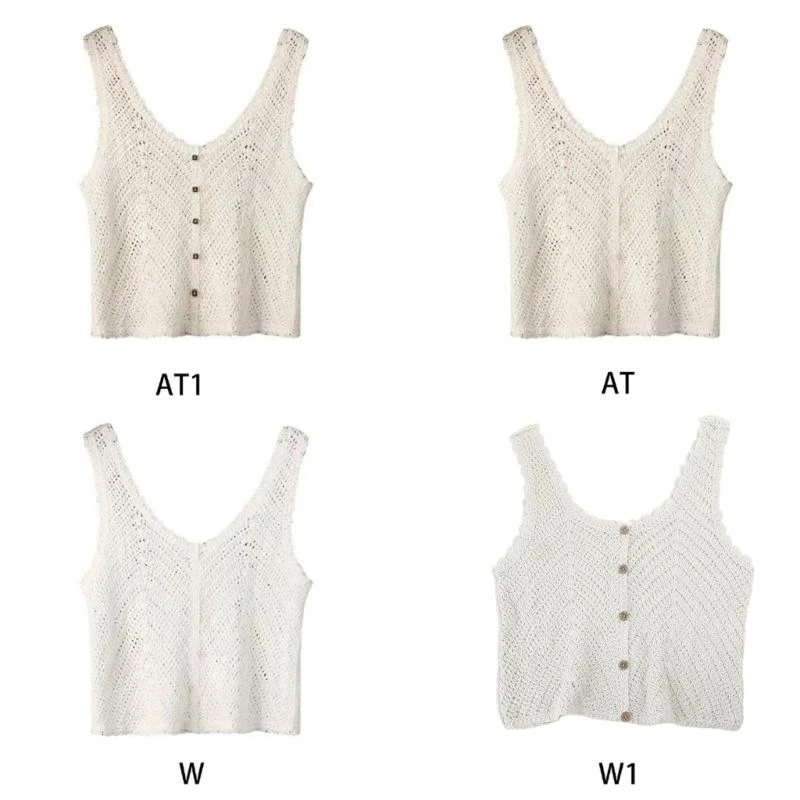 Women's Crocheted for Tank Tops Hollow Knit Vest Female Knitwear Short Tops Sleeveless Camis Tops Ladies Camisole for Su
