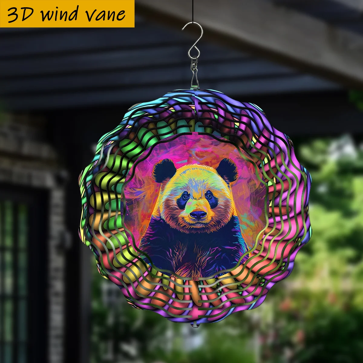 3D Wind Gyro Featuring Colorful Panda Artwork, a Sturdy Metal Windmill Chime for Outdoor Use 1pc