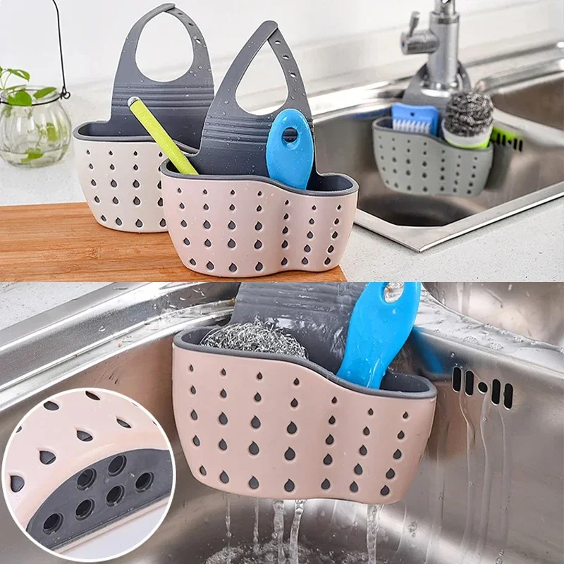 Sink Draining Hanging Basket Adjustable Kitchen Accessories Rubber Sink Bag Soap Sponge Shelf Faucet Holder For Bathroom 1pc