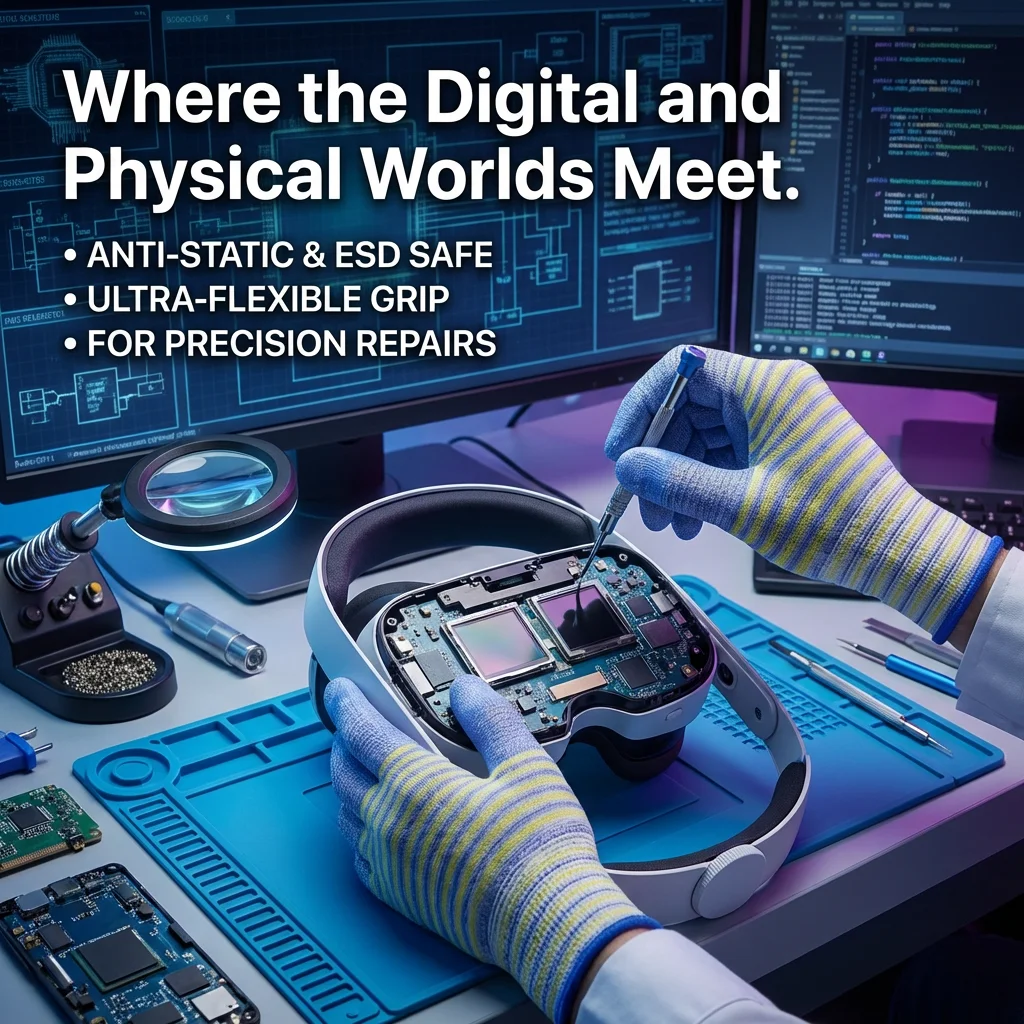 Ultra-Thin ESD Safe Work Gloves for VR/AR Headset Repair, Anti-Static Anti-Slip Grip for Micro Displays & Delicate Assembly