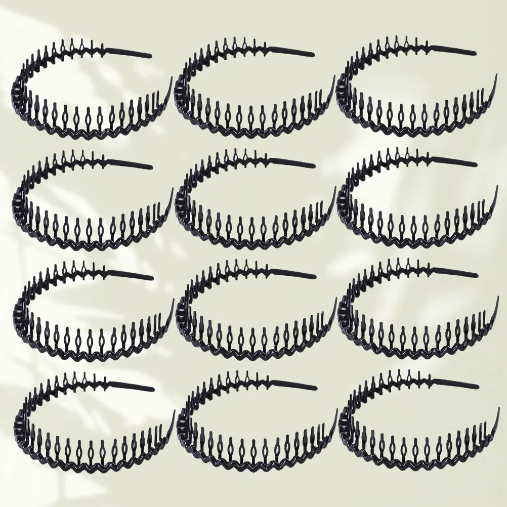 12Pcs Hair Hoops Elegant Toothed Headband Multipurpose Fashion Hair Accessory Unisex Face Cleaning Styling for Women Men Black