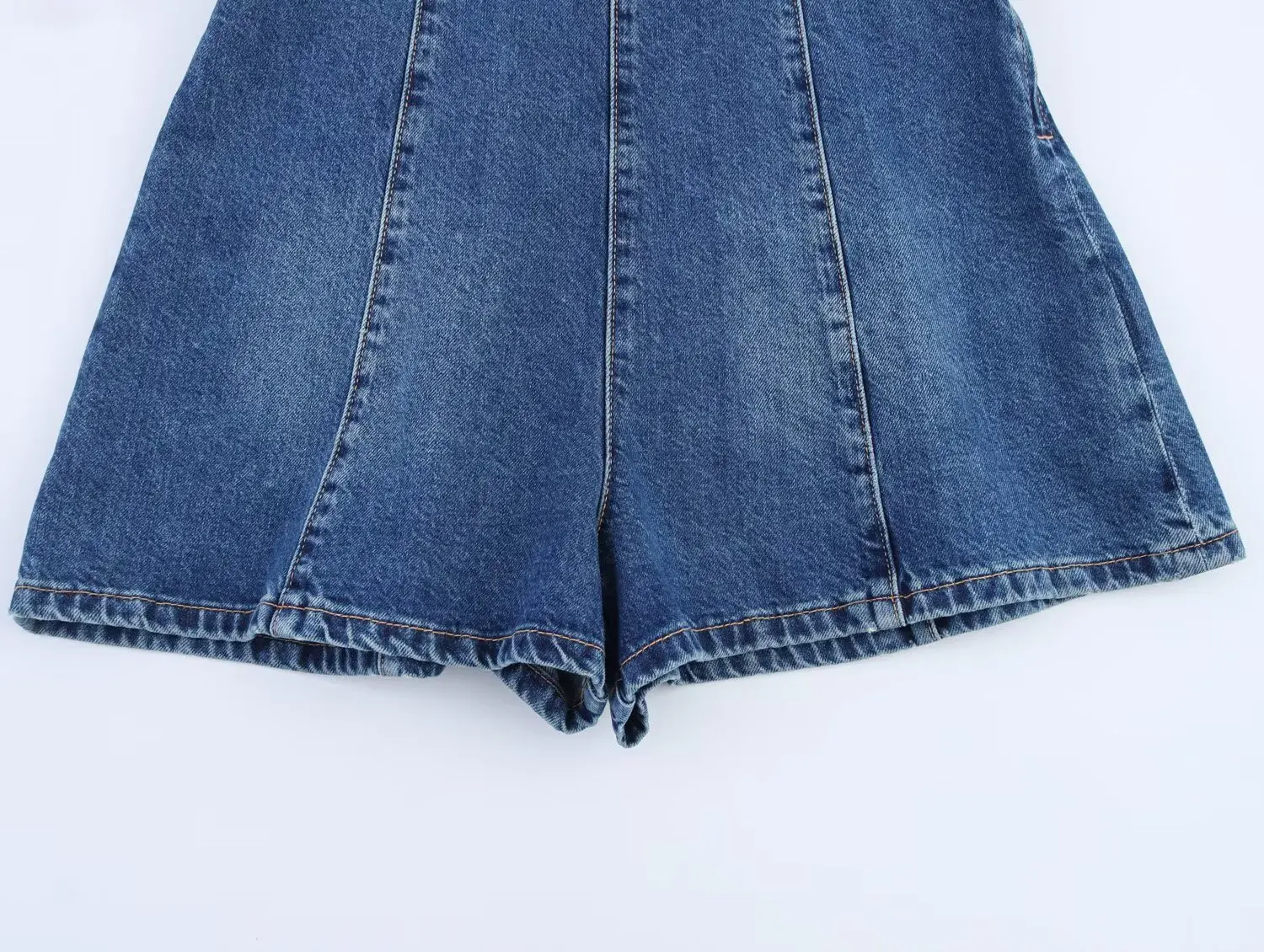 Celana pendek jumpsuit Mini Denim leher Halter seksi Bodysuit Slim Fit tanpa lengan ritsleting modis liburan kasual Chic musim panas wanita