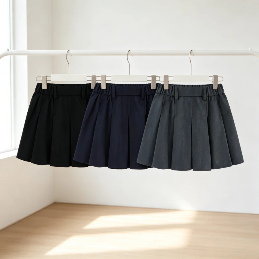 Girls Pleated Skirt Elastic Waist School Uniform Skirt Kids Gray Navy Black Skort with Built-in Shorts Bottoms Daily Wear Skirts