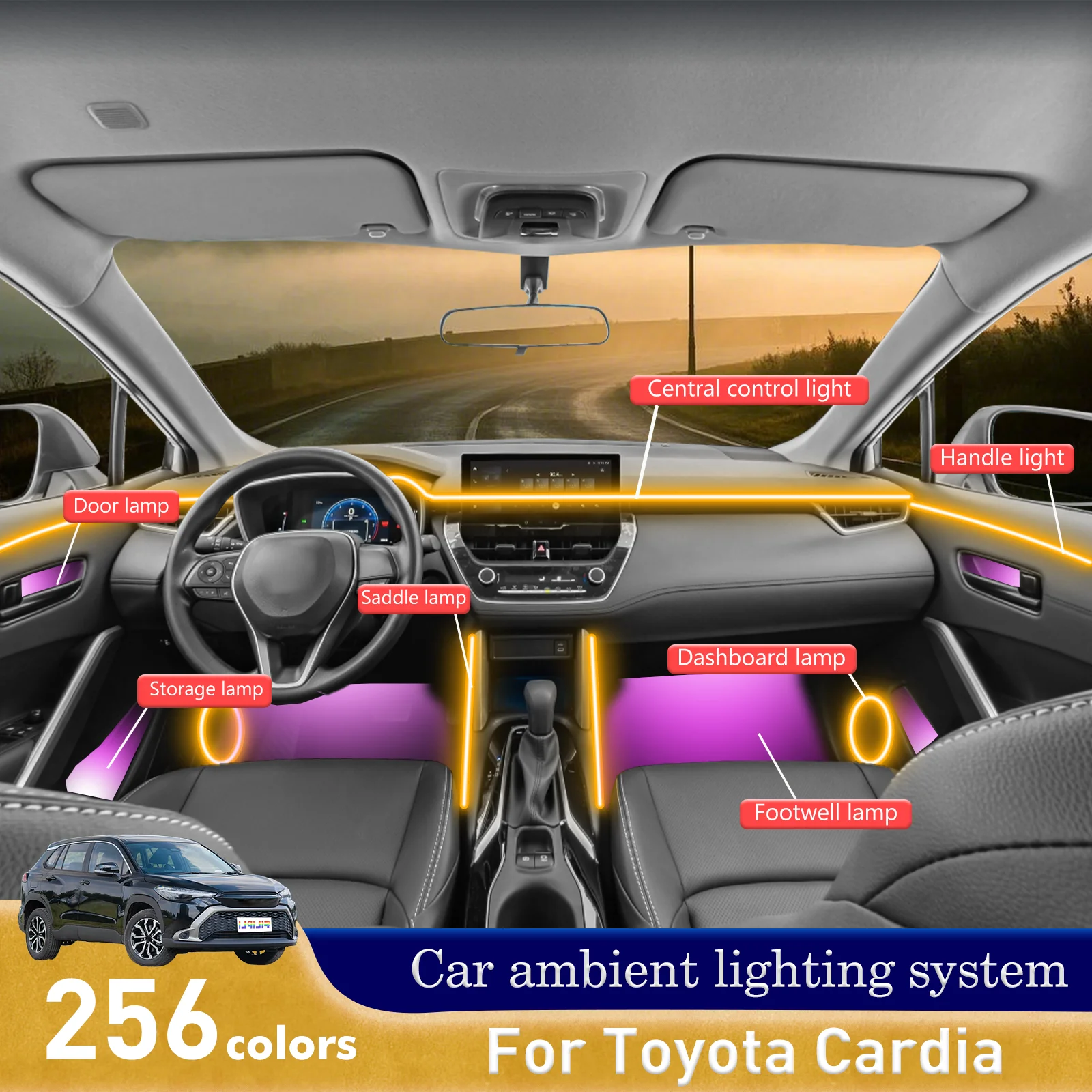 Para Toyota Cardia Superior, tiras LED ambientales para interiores de coche, brillo prismático controlado por aplicación digital acrílico