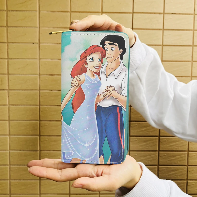 Disney Princess syrenka Ariel W5999 Anime teczki portfel kreskówka zamek błyskawiczny portmonetka casualowe portmonetki pudełko na karty torebka prezent