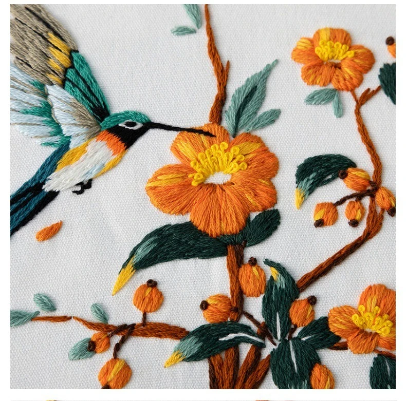 

DIY Embroidery Kit with Hoop Chinese Birds Floral Pattern For Beginner Handmade Art Needlework Sewing Art Painting Decoration