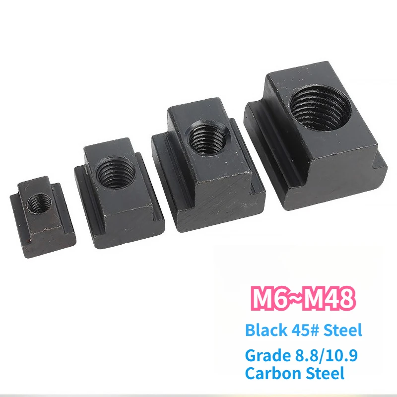 M6 M8 M10 M12 M14 M16~M48 Black 45# Steel Oxide Finished Grade 8.8/10.9 Carbon Steel Nut Tapped Through Slot T-nuts DIN508