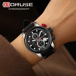 BORUSE Luxury Chronograph Watches for Men Business Silicone Waterproof Quartz Wristwatch Reloj Hombre