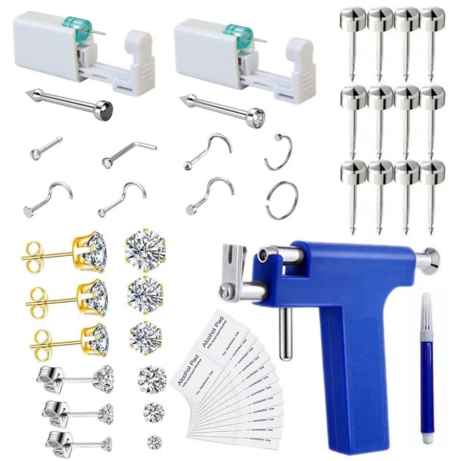 Professional Ear Piercing Gun Kit with Ear Studs,2PCS Self Nose Piercing Gun and 8pcs Nose Rings