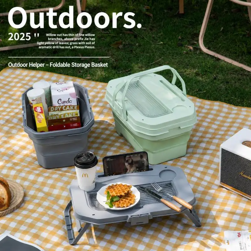 

Large Capacity Foldable Storage Basket - PET Portable Camping Bin, Outdoor Picnic Organizer Box & Car Trunk Bucket for Travel