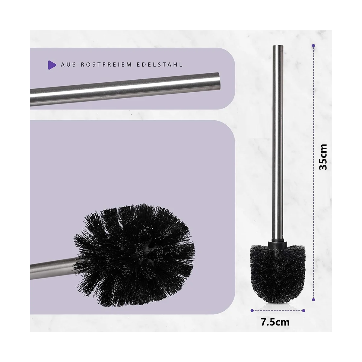 4 Toilet Brushes, Stainless Steel Handle with Interchangeable Head, Black