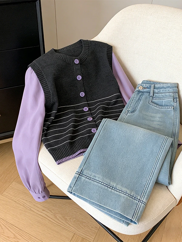 

Large Size Striped Loose Knitted Sweater Women's Fashion Spring 2026 New Style Versatile Patchwork Knitwear Top