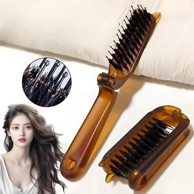 

Foldable Boar Bristle Hair Comb Portable Travel Small Hair Brush Hairbrush Head Massager Travel Combs Hair Styling Accessories