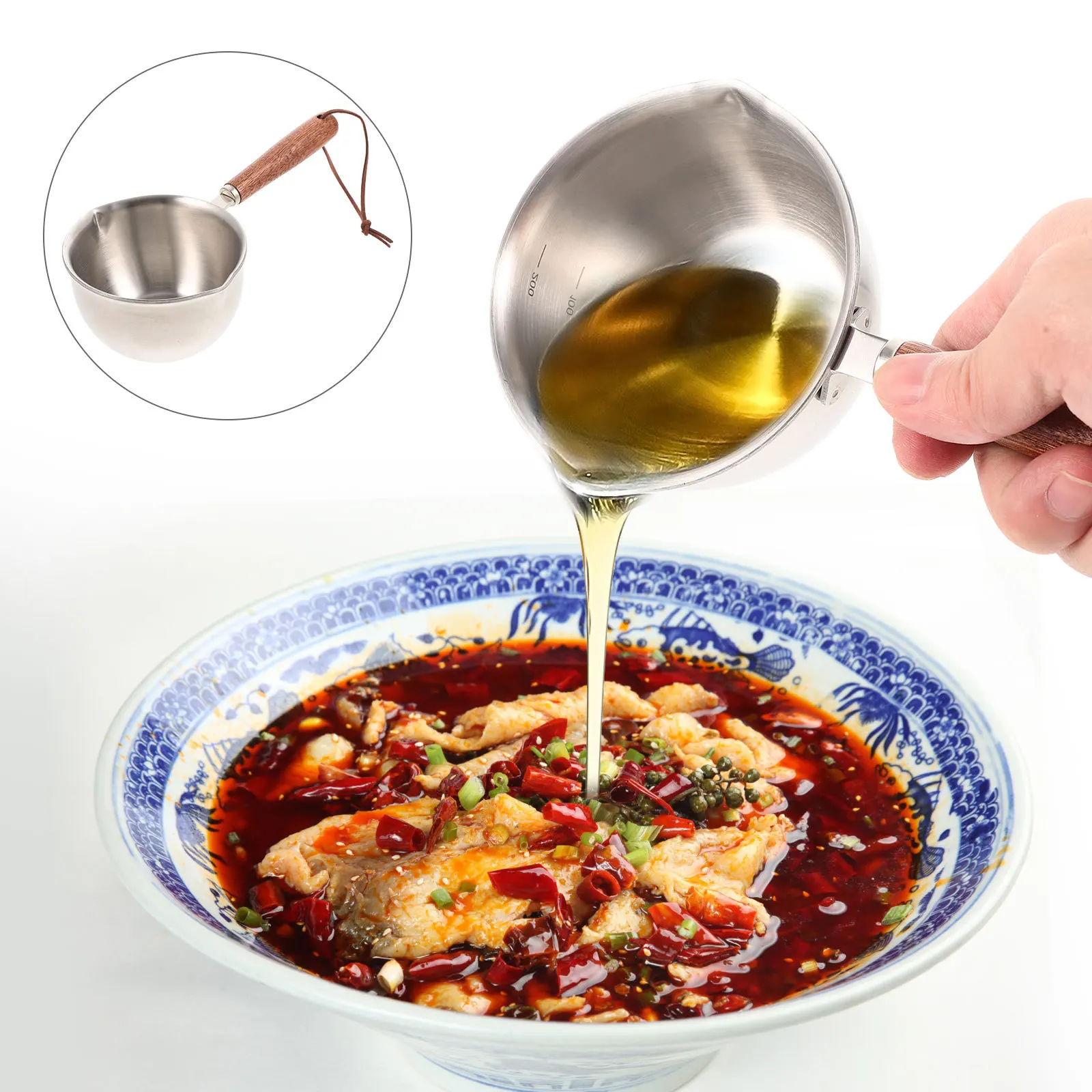 

Small Saucepan Stainless Steel Milk Pot With Wood Handle Oil Pouring Port For Gas Induction Cooker Reusable Cooking