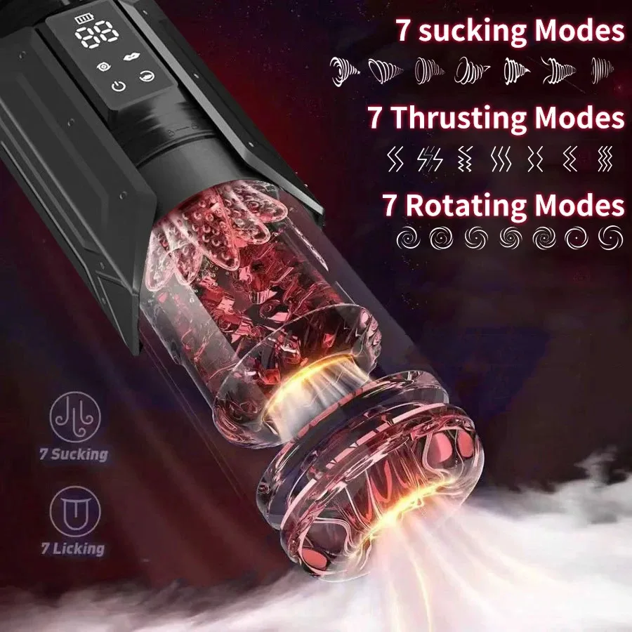 Automatic Male Masturbator Stroker with 7 Sucking Thrusting Rotating Licking Adult Pocket Pussy Mens Sex Toy Blowjob Sex Machine view 2