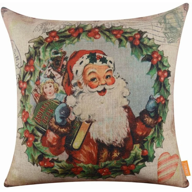 

Square pillowcase 18x18 inches Santa Claus wreath shawl sofa imitation linen material cushion cover