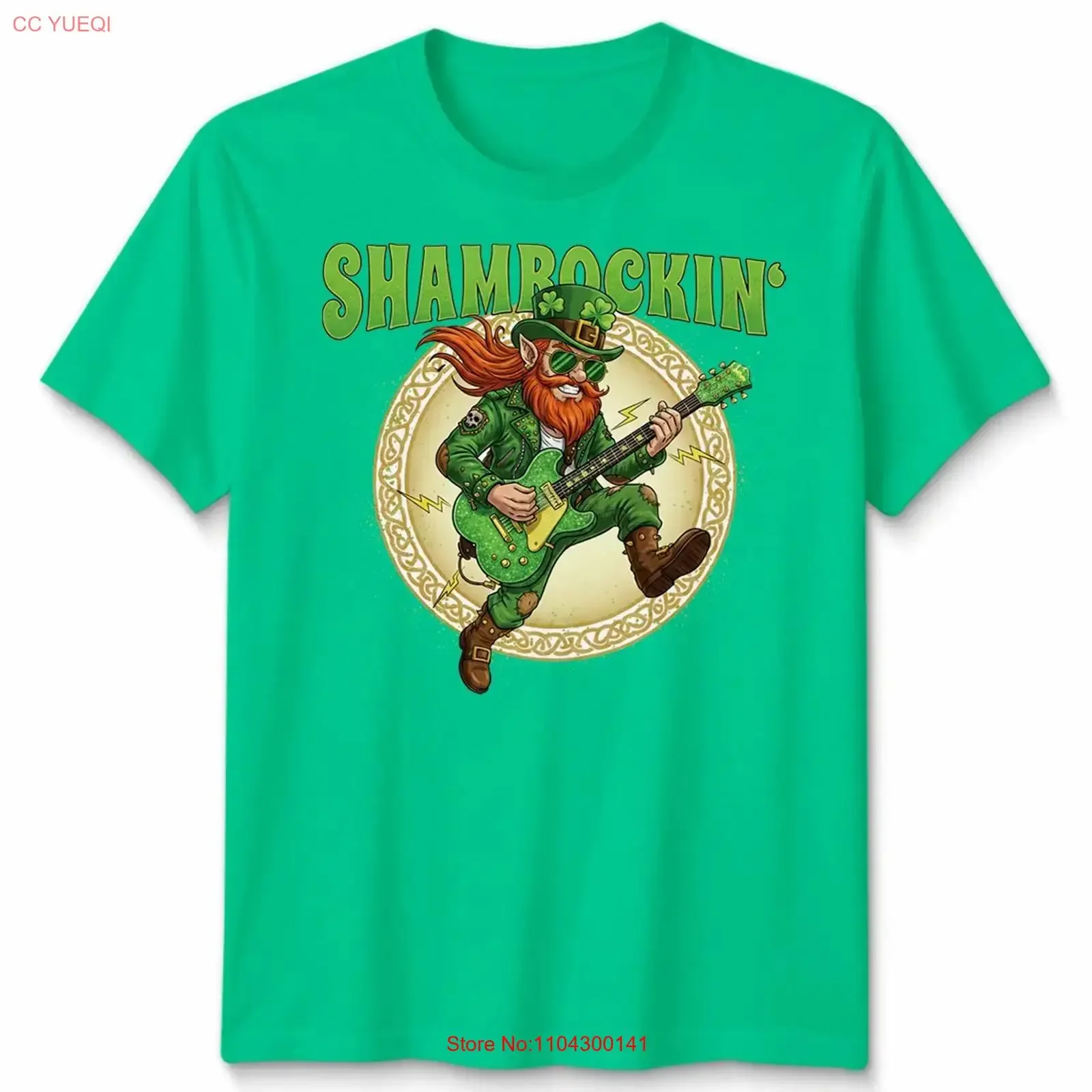 St Patricks Day Leprechaun Shamrockin Guitar Player T Shirt long or short sleeves vintage Washed Casual Breathable Unisex