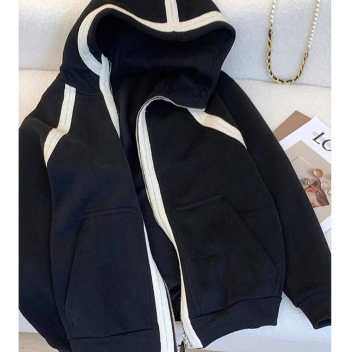 

Large Size Men's Hoodie Jacket Autumn Winter Casual Splicing Color Block Loose Fit Comfortable Polyester Zipper Sleeve Long H...