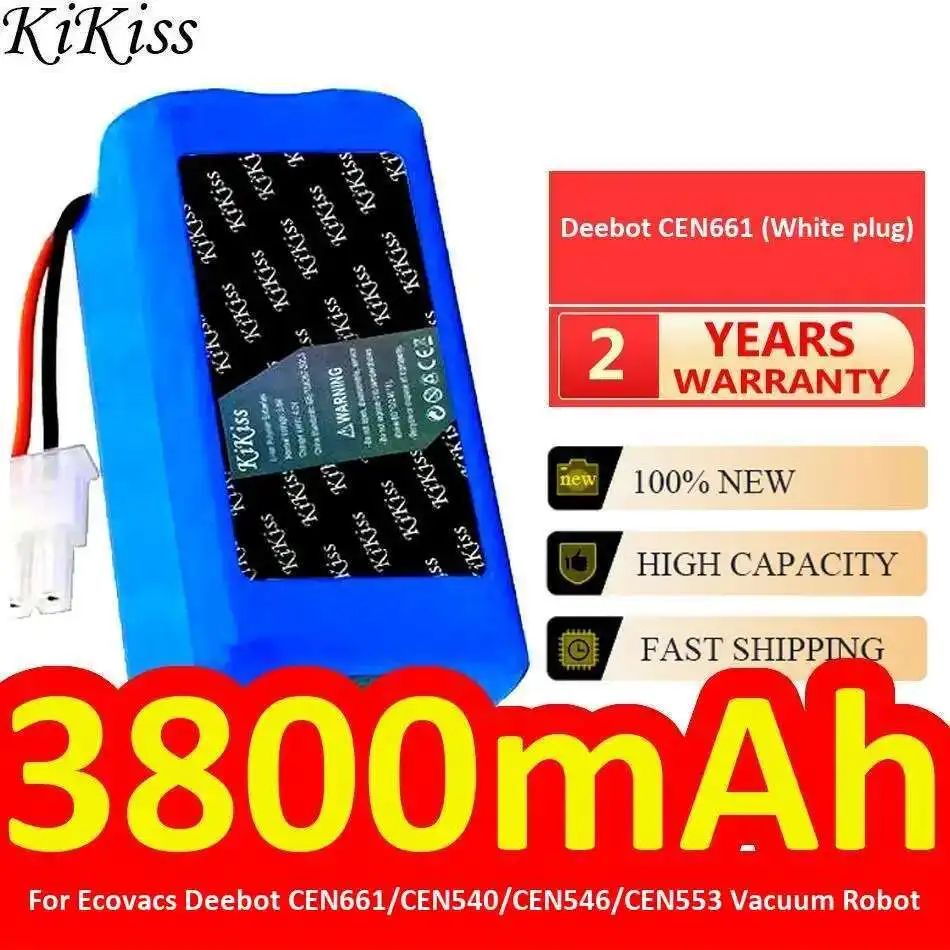 

Robotic Vacuum Cleaner Battery 3800Mah For Ecovacs Deebot CEN661 CEN540 CEN546 CEN553 Robot White Plug