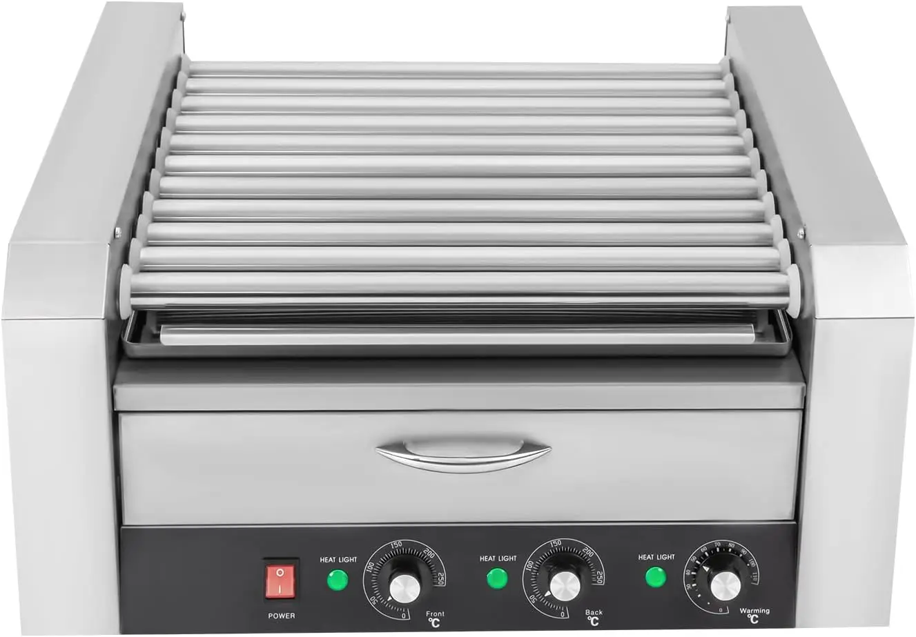 

Hot Dog Roller,Sausage Grill Cooker,Commercial Grade Stainless Steel Electric Grill Cook Warmer Machine 11 Non-Stick Rollers