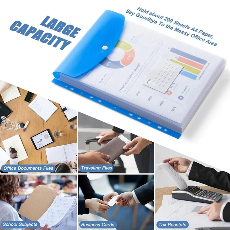 مجلدات تنظيم الجيب TTKK الساخنة، 12 عبوة من المجلدات القابلة للتوسيع والمغلفات البلاستيكية ومجلدات الموثق لـ 2/3/4 حلقة الموثق