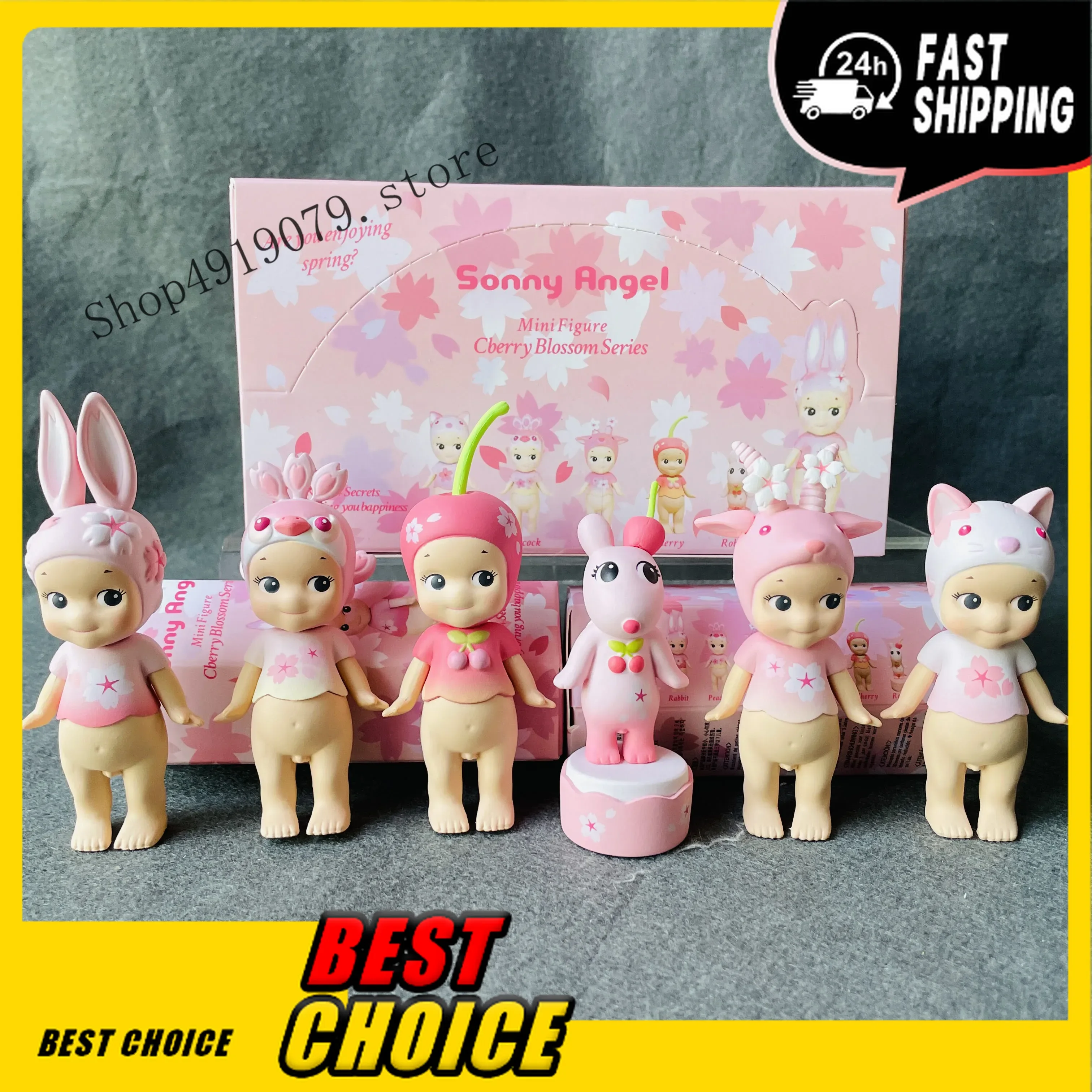 

Sonny Angel Pink Cherry Blossom Series Mini Cat Figure Cute Collectible Doll Kawaii Animal Toy Gift for Kids Fans Home Decor