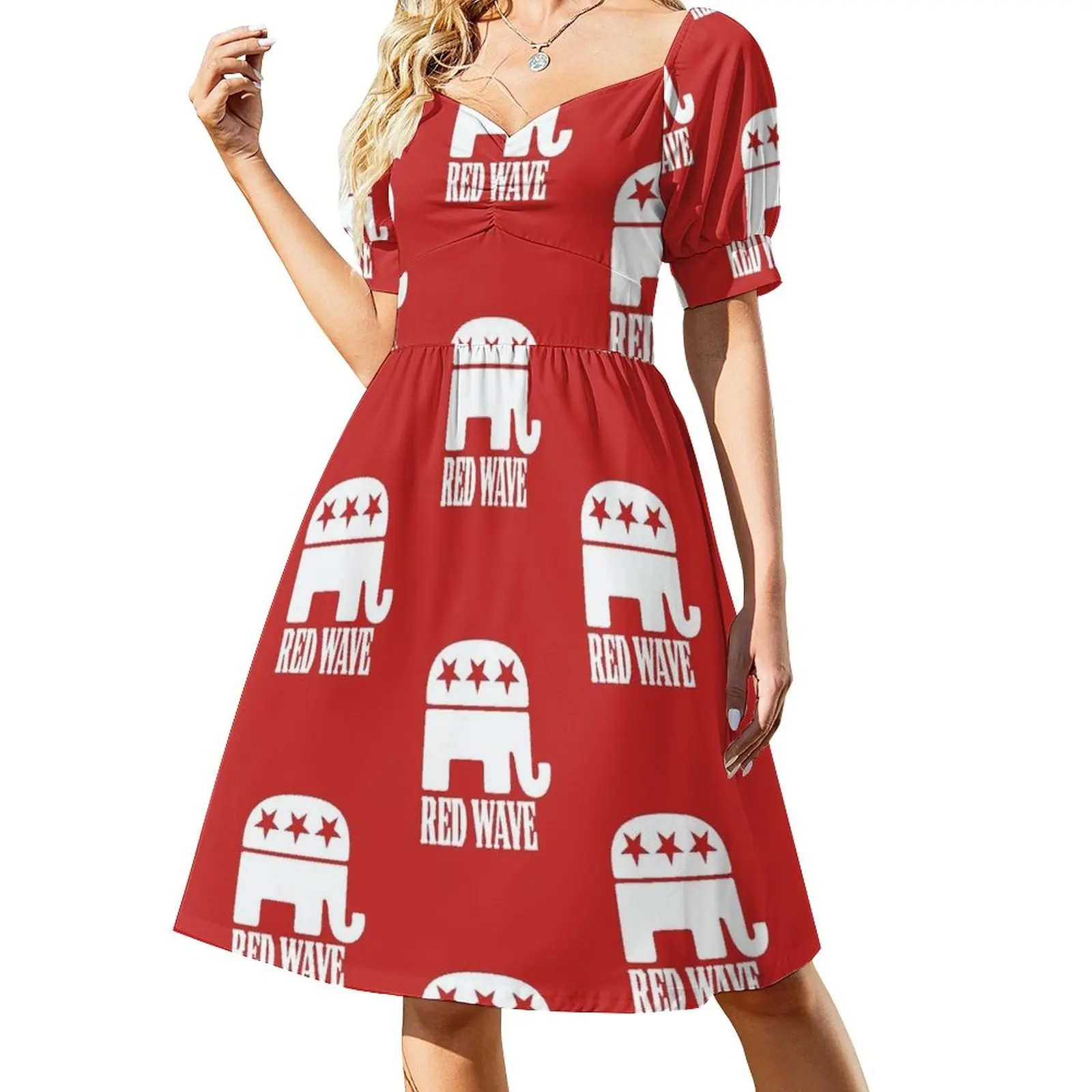 RED WAVE RISING US Midterm Elections Republican Logo USA Elephant red background with stars HD HIGH QUALITY Sleeveless Dress