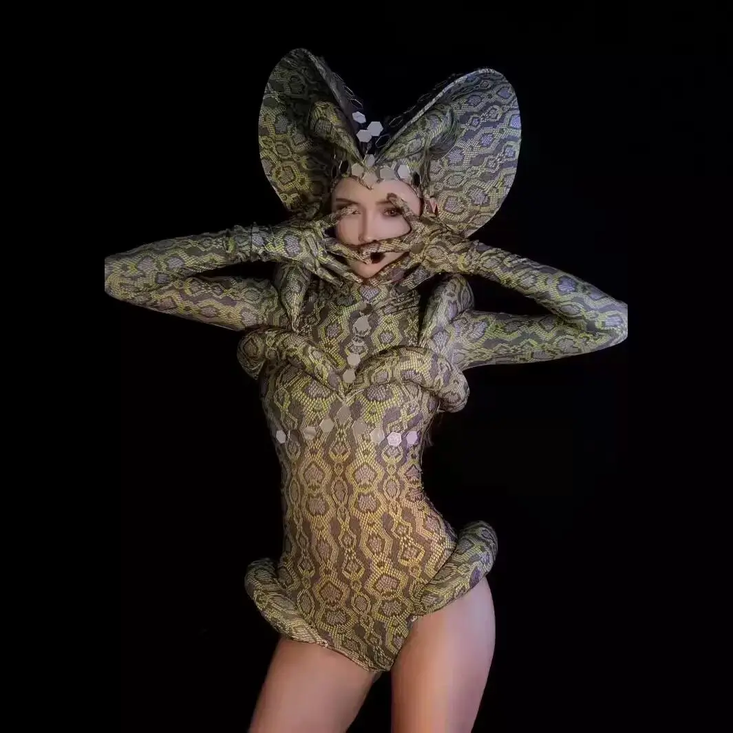 2026 Neues sexy zweiteiliges Outfit mit Schlangenmuster für Damen, geeignet für Bar, Nachtclub, Gogo-Tänzerin, Sängerin, Bühnenkostüm – Detail 5
