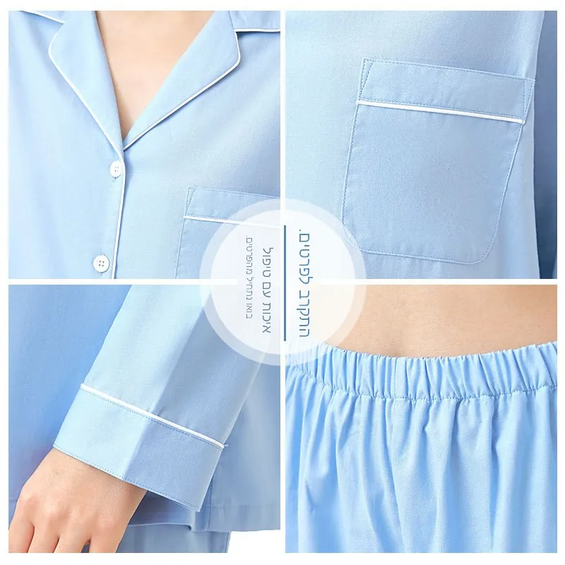 Pure Cotton Long Sleeve Women's Sleepwear Loose Comfortable Spring Autumn Cross-Border Style V-Neck Breathable Thickened Silk...