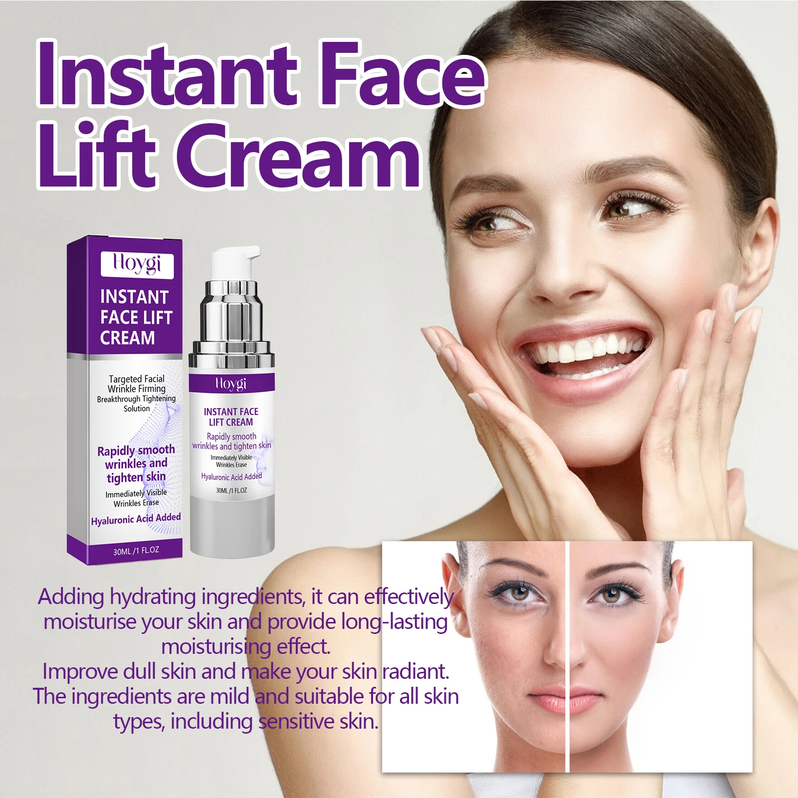 Crema facial reafirmante para el cuidado de la piel, eliminador instantáneo de arrugas, antienvejecimiento, líneas finas, blanqueamiento, hidratante, ilumina y tensa la piel