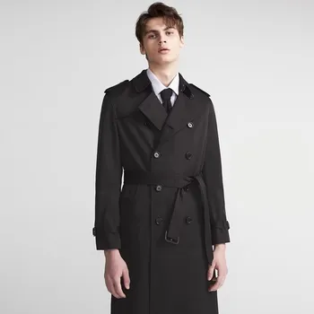Men's Double-Breasted Belted British-Style Long Trench Coat 4 Mauroicardi Spring Autumn Long Chic Khaki Trench Coat Men Belt Double Breasted Elegant Luxury British Style Black Overcoat 2025 4